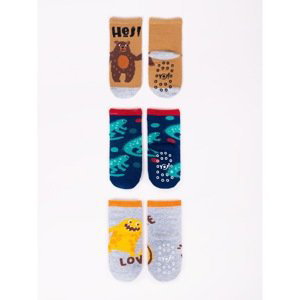 Yoclub Kids's Cotton Socks Anti Slip Abs Patterns Colors 3-Pack SK-06C/3PAK/BOY/001