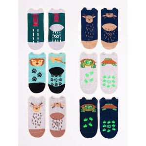 Yoclub Man's Cotton Socks Anti Slip 2Xabs Patterns Colors 6-Pack SK-11/6PAK/BOY/001 Navy Blue