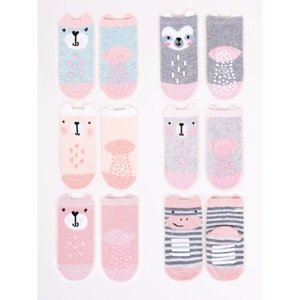 Yoclub Kids's Cotton Socks Anti Slip 2Xabs Patterns Colors 6-Pack SK-11/6PAK/GIR/001