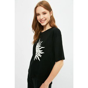 Trendyol Black Printed Loose Knit T-Shirt