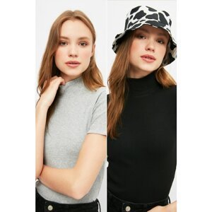 Trendyol 2-Pack Black-Gray Crop Knitted Blouse