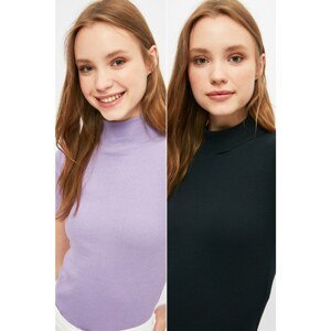 Trendyol 2-Pack Navy-Lilac Crop Knitted Blouse