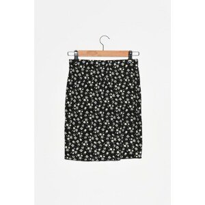 Trendyol Black Ruffle Detailed Printed Knitted Skirt