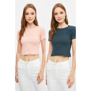 Trendyol 2-Pack Indigo-Pink Knitted Blouse