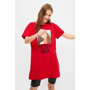 Trendyol Red Printed Knitted T-shirt Dress