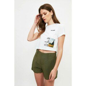 Trendyol White Printed Crop Knit T-Shirt