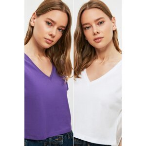 Trendyol 2-Pack Purple-White Knitted T-Shirt