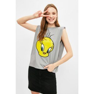 Trendyol Gray Tweety Licensed Padded Basic Knitted T-Shirt