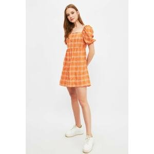 Trendyol Orange Checkered Square Neck Dress