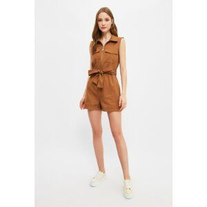 Trendyol Camel Belted Zippered Overalls