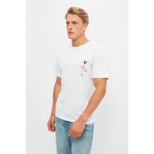 Trendyol White Men's Wide Cut Short Sleeve Embroidered T-Shirt