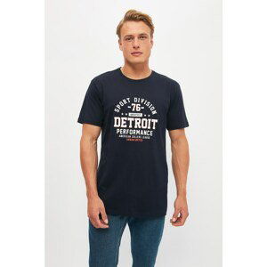 Trendyol Navy Blue Men's Regular Fit Crew Neck Short Sleeve Printed T-Shirt