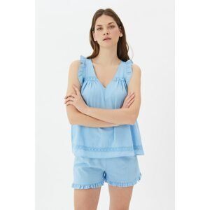 Trendyol Blue Frilly Woven Pajamas Set