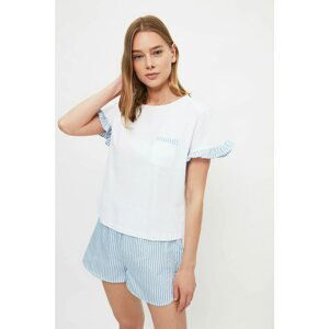 Trendyol Blue Striped Woven Pajamas Set