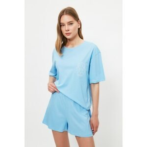 Trendyol Blue Virgo Embroidered Knitted Pajamas Set