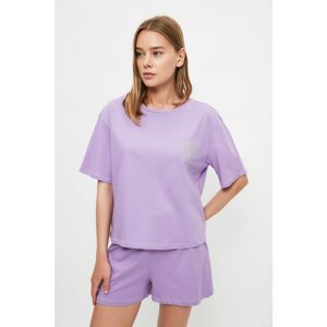 Trendyol Lilac Aries Embroidered Knitted Pajamas Set