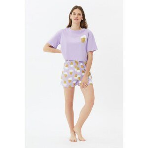 Trendyol Lila Ice Cream Patterned Knitted Pajamas Set