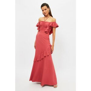 Trendyol Dried Rose Neck Detailed Evening Dress & Graduation Gown