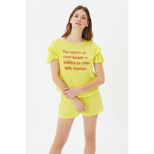 Trendyol Yellow Slogan Knitted Pajamas Set