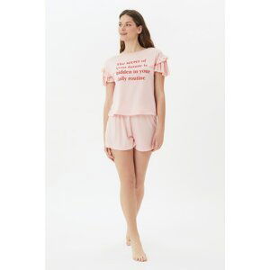 Trendyol Powder Slogan Knitted Pajamas Set