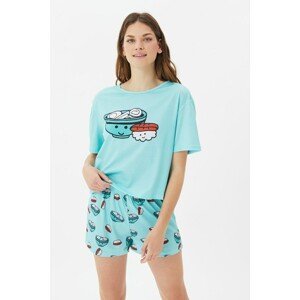 Trendyol Mint Printed Knitted Pajamas Set