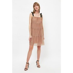 Trendyol Brown Polka Dot Patterned Tulle Knitted Dress