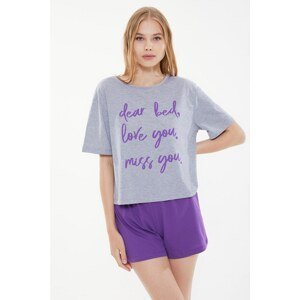 Trendyol Purple Printed Knitted Pajamas Set
