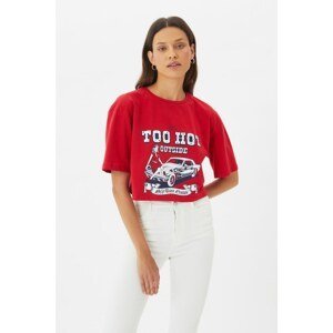 Trendyol Red Loose Crop Knitted T-Shirt