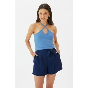 Trendyol Blue Ribbed Knitted Blouse
