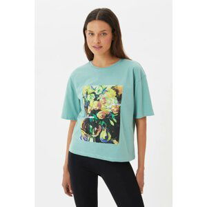 Trendyol Mint Printed Loose Knitted T-Shirt