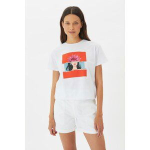 Trendyol White Printed Semifitted Knitted T-Shirt