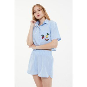 Trendyol Blue Embroidered Woven Pajamas Set