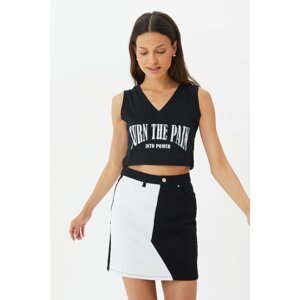 Trendyol White Black Color-Blocked Denim Skirt