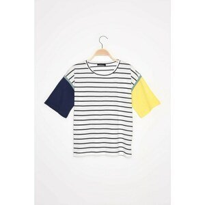 Trendyol White Striped Color Block Loose Knitted T-Shirt