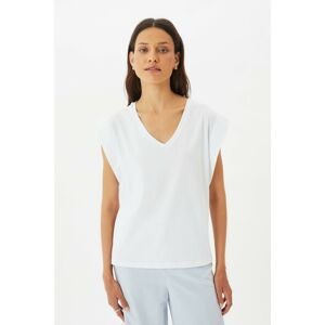 Trendyol White V Neck Sleeveless Basic Knitted T-Shirt