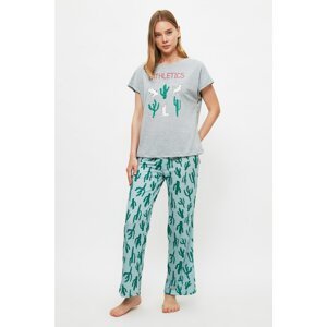 Trendyol Gray Cactus Pattern Knitted Pajamas Set