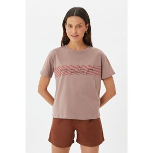 Trendyol Mink Printed Semifitted Knitted T-Shirt