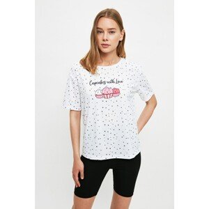 Trendyol White Cupcake Printed Knitted Pajamas Set