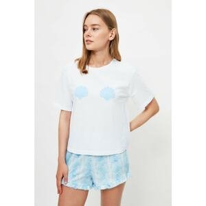 Trendyol Blue Sea Shell Pattern Knitted Pajamas Set