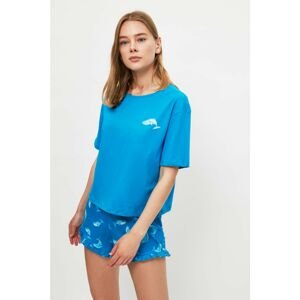 Trendyol Blue Whale Patterned Knitted Pajamas Set