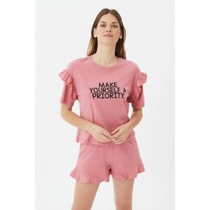 Trendyol Dried Rose Slogan Knitted Pajamas Set