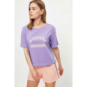 Trendyol Lilac Slogan Knitted Pajamas Set