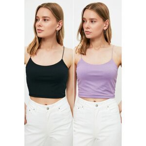 Trendyol Navy Blue-Lilac Strapped Crop Knitted Basic Undershirt