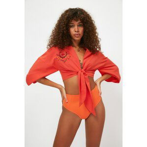 Trendyol Orange Crab Embroidered Tie Detailed Blouse