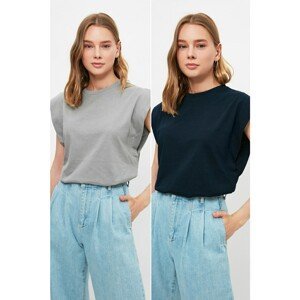 Trendyol Navy-Gray Sleeveless Basic Knitted T-Shirt