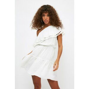 Trendyol White Tassel Detail One Shoulder Beach Dress