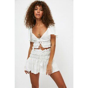 Trendyol White Stripe Detailed Scalloped Embroidered Skirt