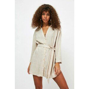 Trendyol Mink Belted Beach Shirt Dress