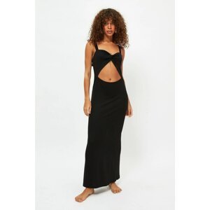 Trendyol Black Cut-Out Detailed Knitted Viscose Beach Dress