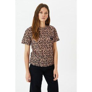 Trendyol Camel Printed Semi-Fitted Knitted T-Shirt